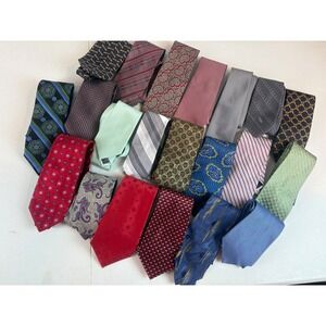 Lot of 21 Men's Neckties Assorted Silk Polyester Patterns Paisley Striped Floral